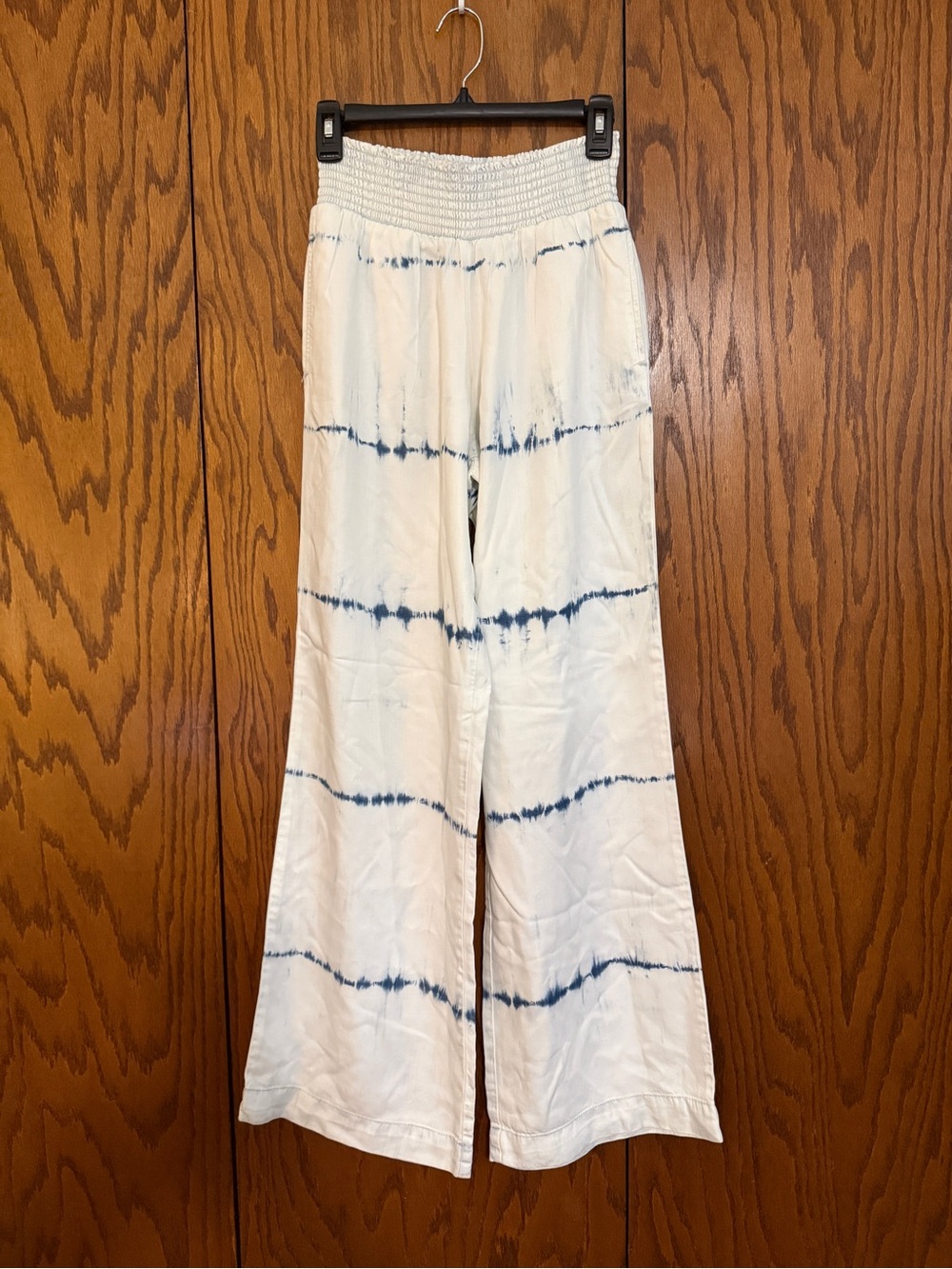 Cloth & Stone Tie Dye Wide Leg Pants White Blue Tencel Pull On Boho Size M